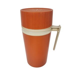 Vintage Thermos Carafe Orange Cream Handle Insulated Beverage Holder‎